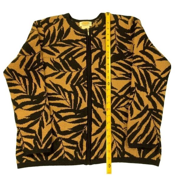Talbots Cardigan Sweater‎ Women Black/Light Brown Leaf Fern Print Full Zip - Picture 3 of 7